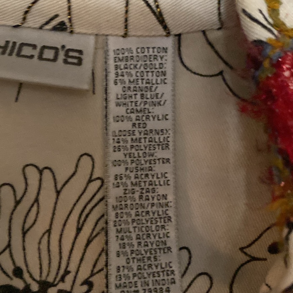 Chico’s Chore Jacket Womens M Floral oversized cottage Art To Wear Embroidered - Picture 12 of 12